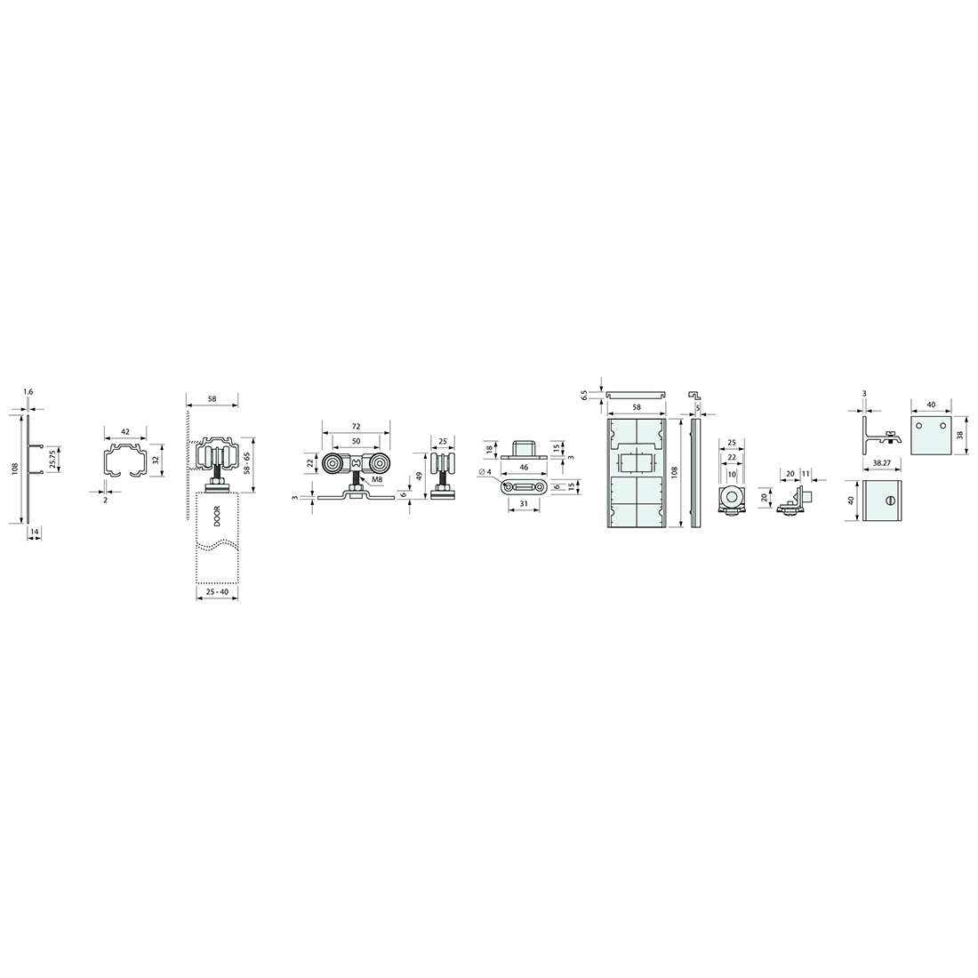Sliding Door Track With Kit and Pelmet White 2100mm 100kg Load